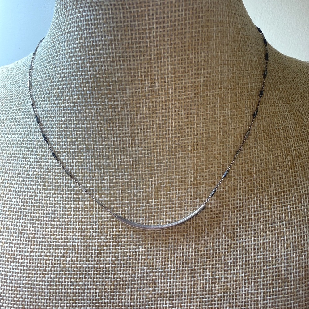 Minimalist Silver Tone Curved Bar Dainty Modern Necklace